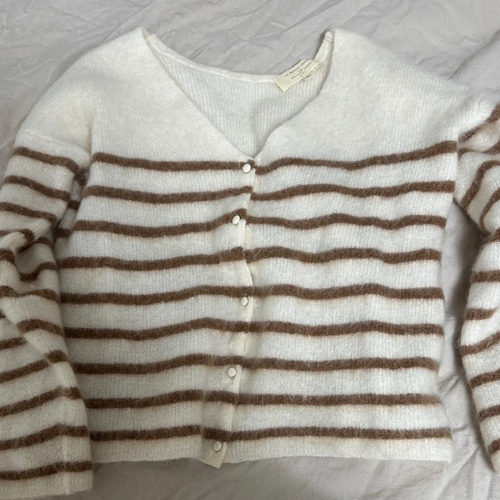 Sezane White and Brown Striped Cardigan - Picture 1 of 4